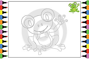 Coloring frog for kids, simple vector illustration
