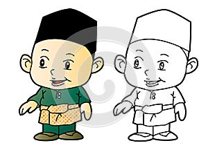 Coloring Melayu Muslim Boy - Vector Illustration