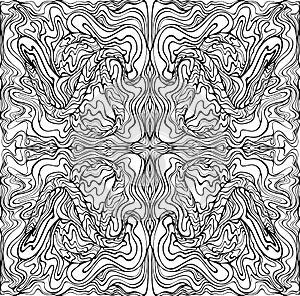 Coloring page abstract pattern with maze waves mandala. Psychedelic stylish card.