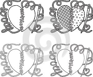 Coloring page for adults for meditation and relaxation. Image for greeting card for Valentine`s Day. Floral vignette in the