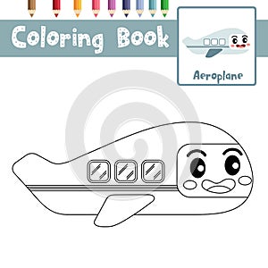 Coloring page Aeroplane cartoon character side view vector illustration
