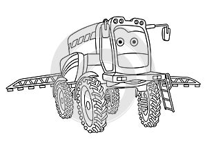 Coloring page with agricultural sprayer tractor