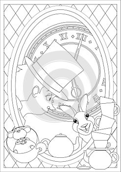 Coloring Page. Alice in Wonderland. Mad tea party.