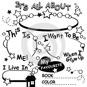 Coloring Page All about me. Vector Editable