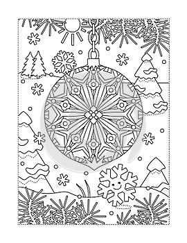 Coloring page with beautiful christmas ornament