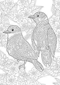 Coloring page with bird in the garden