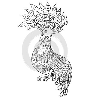 Coloring page with Bird, zentangle illustartion bird for adult