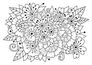 Coloring page. Black and white flowers for coloring. Vector art line background