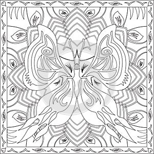 Coloring Page Book for Adults Square Format Butterfly Foliage Design Vector Illustration