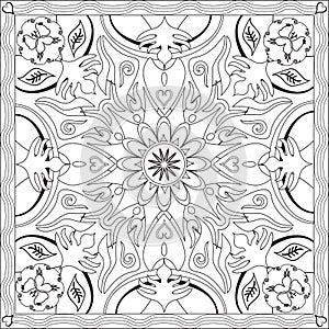 Coloring Page Book for Adults Square Format Mandala Flower Design Vector Illustration