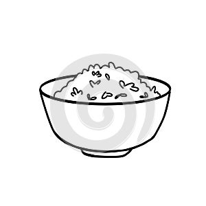 The coloring page of a bowl of rice for kids or toddler.