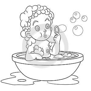 Coloring page with boy in bathroom taking a shower