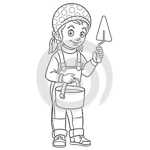 Coloring page with builder woman