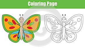 Coloring page with butterfly, kids activity
