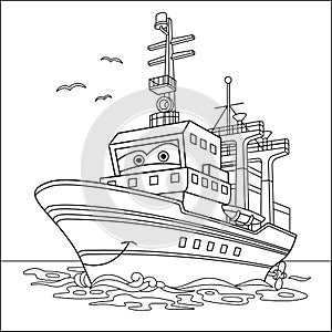 Coloring page with cargo ship