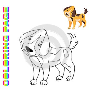 Coloring page with  cartoon dog. Domestic animal