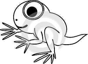 Coloring page with cartoon froglet with tail and big eyes isolated on white