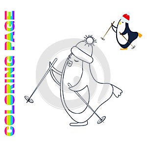 Coloring page with cartoon funny penguin