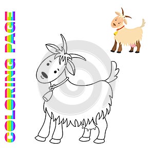 Coloring page with cartoon goat. Farm animal