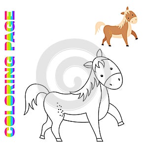 Coloring page with cartoon horse . Farm animal