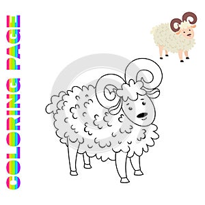 Coloring page with cartoon sheep . Farm animal