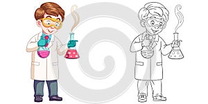 Coloring page with chemical scientist