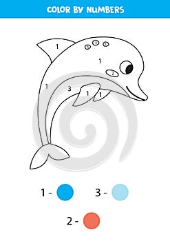 Coloring page for children. Cute cartoon blue dolphin