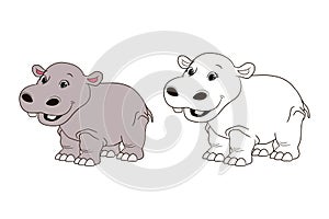 Coloring page for children, gray fat behemoth , hypopotamus. Vector illustration in cartoon style, isolated line art photo