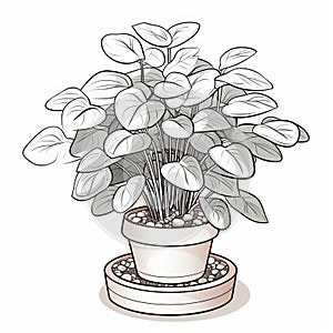 Coloring Page For Children: Philodendron In Cartoon Style