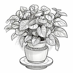 Coloring Page For Children: Philodendron In Cartoon Style