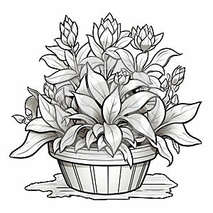 Coloring Page For Children: Philodendron Plant In Cartoon Style