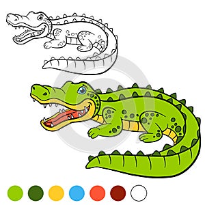 Coloring page. Color me: alligator. Little cute alligator. photo