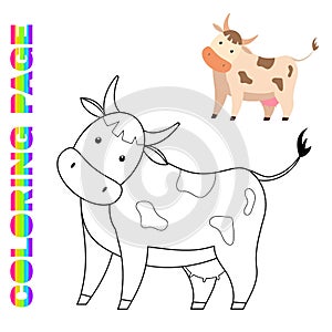 Coloring page with cow. Farm animal