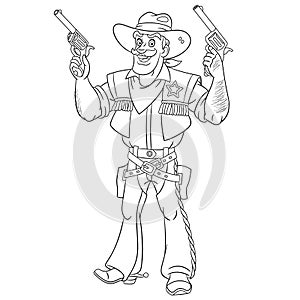 Coloring page with cowboy, retro american sheriff