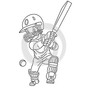 Coloring page with cricket player, cricketer