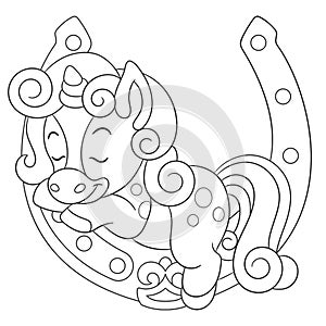 Coloring page with cute baby unicorn