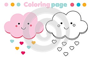 Coloring page with cute cloud. Drawing kids game. Printable activity