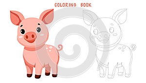 Coloring page of cute funny pig