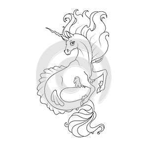 Coloring page with cute sea horse.