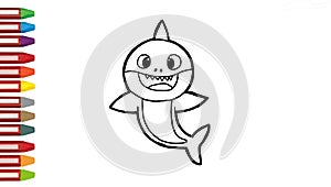 Coloring page cute shark illustration