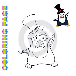 Coloring page with cute smiling christmas penguin in hat