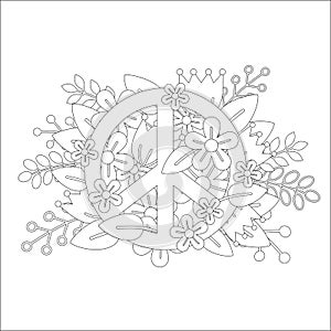 Coloring page design with peace symbol