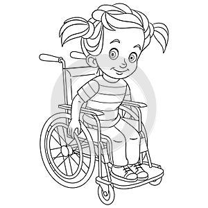 Coloring page with disabled girl on wheelchair