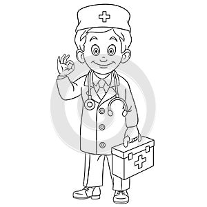 Coloring page with doctor, young doc photo