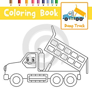 Coloring page Dump Truck cartoon character side view vector illustration