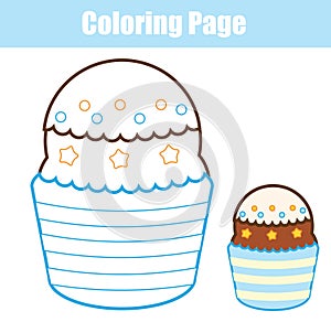 Coloring page. Educational children game. Color cupcake. Drawing kids printable activity.