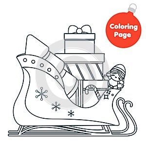 Coloring page. Educational children game. Color Santa sleigh. Printable activity page for kids. New year and Christmas theme