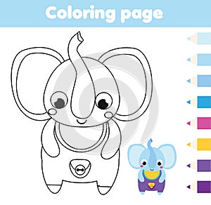 Coloring page with elephant. Drawing kids activity. Printable fun for toddlers and children