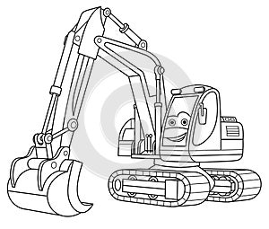 Coloring page with excavator