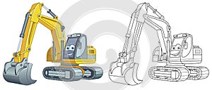 Coloring page with excavator